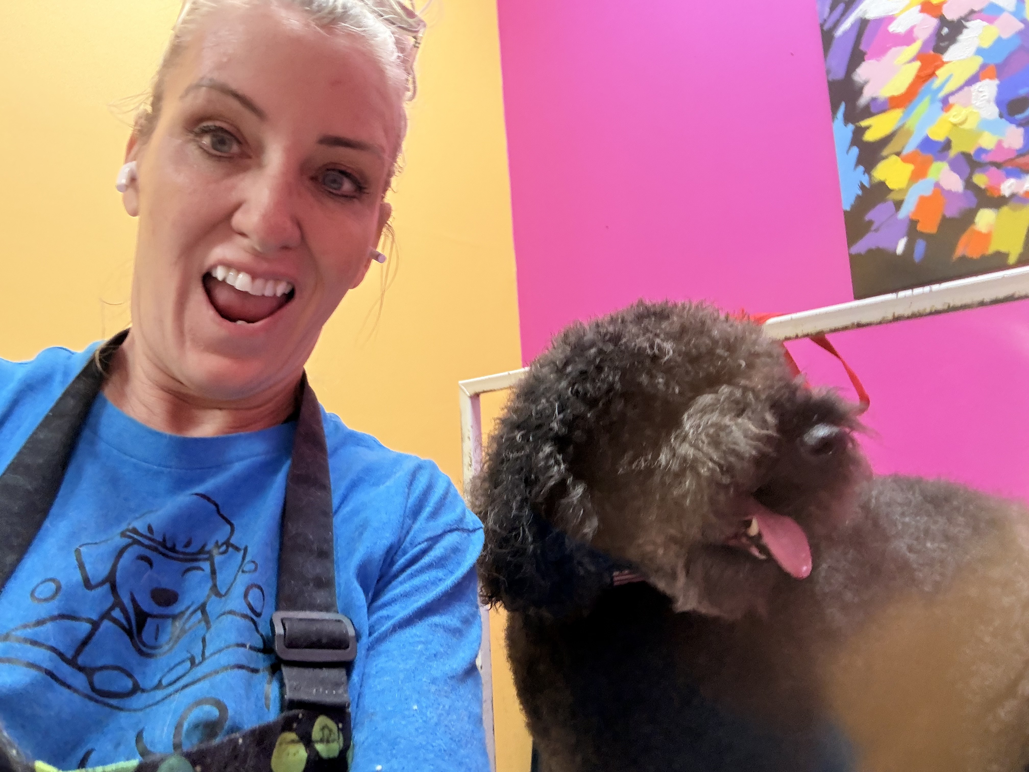 Angie from Da Vinci Unleashed with a happy dog